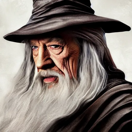 Prompt: gandalf as a warlock using shadow magic, artstation hall of fame gallery, editors choice, #1 digital painting of all time, most beautiful image ever created, emotionally evocative, greatest art ever made, lifetime achievement magnum opus masterpiece, the most amazing breathtaking image with the deepest message ever painted, a thing of beauty beyond imagination or words