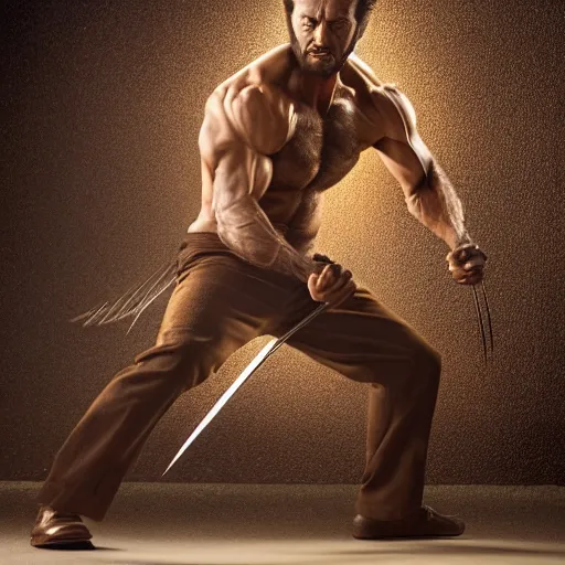 Image similar to the wolverine full body shot by yousuf karsh, golden hour, realistic, body shot, sharp focus, 8 k high definition, insanely detailed, intricate, elegant