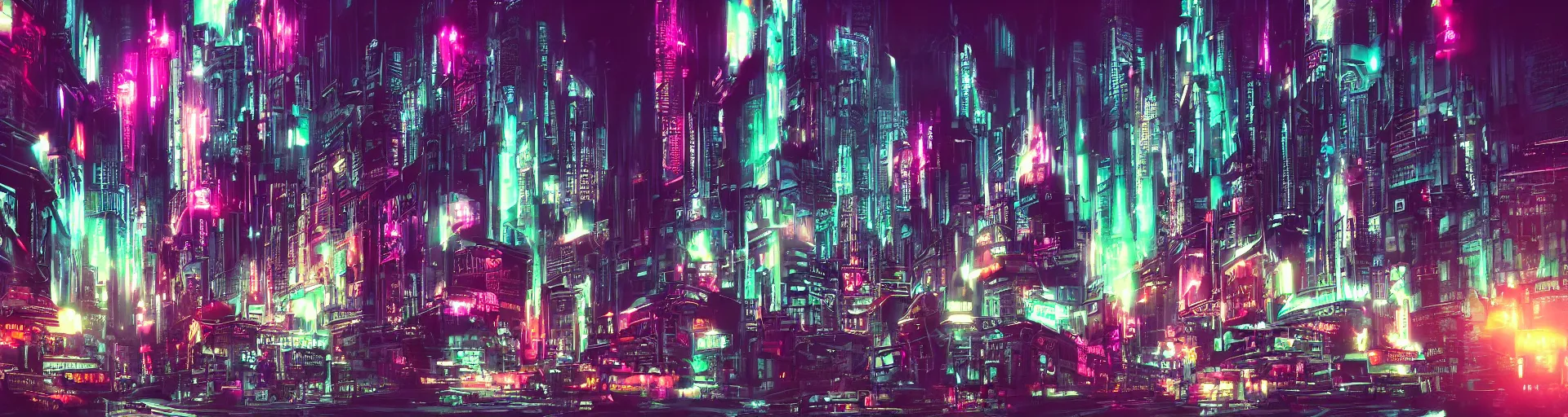 Image similar to gothic cyberpunk cityscape, neon, chrome