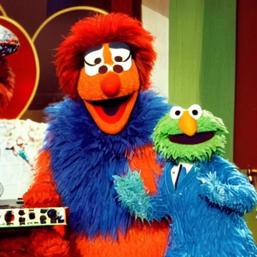 Image similar to silvio berlusconi as a special guest of sesame street, 8 0 s photo