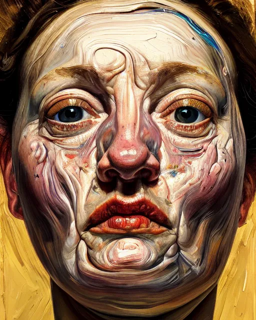 Image similar to a overhead close up portrait a very ordinary woman with a blank expression, facing front, looking up, by Lucian Freud and Jenny Saville, oil painting, anatomically correct, beautiful perfect face, sharp focus, Highly Detailed, Cinematic Lighting, 8k, HD