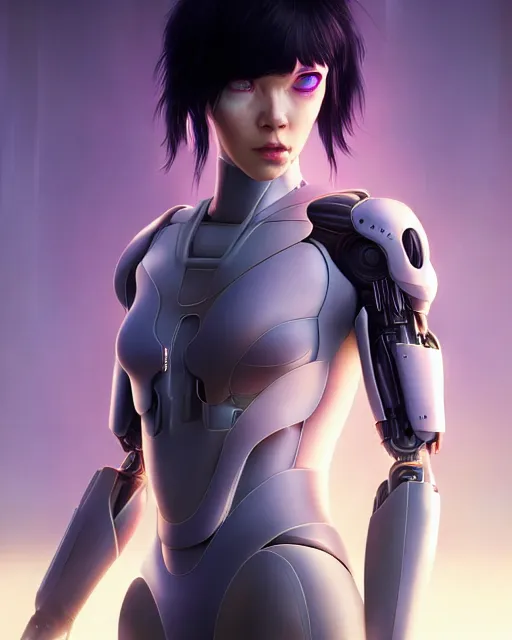 Image similar to weta disney movie still portrait photo of elle brooke as the major ghost in the shell as cyborg woman by pixar, by weta, wlop, ilya kuvshinov, rossdraws, artgerm, maxim cover, latex, sweaty, iridescent, bright morning, anime, liosh, mucha