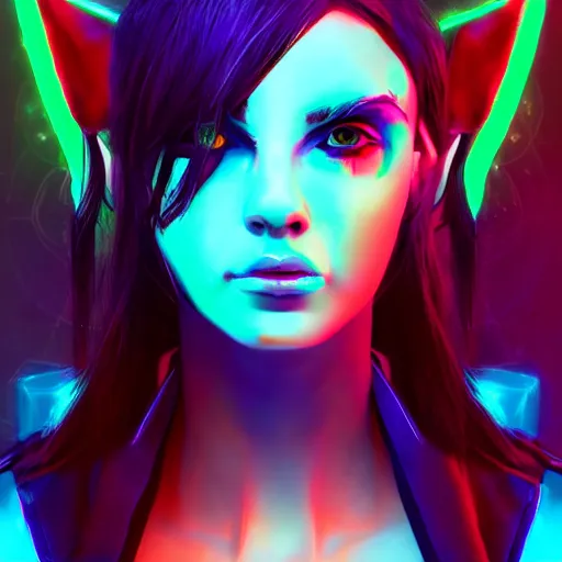 Image similar to portrait of an elf in a cyberpunk style, neon lights, digital art, artstation cgsociety masterpiece