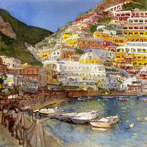 Prompt: Carl Larsson painting of Positano