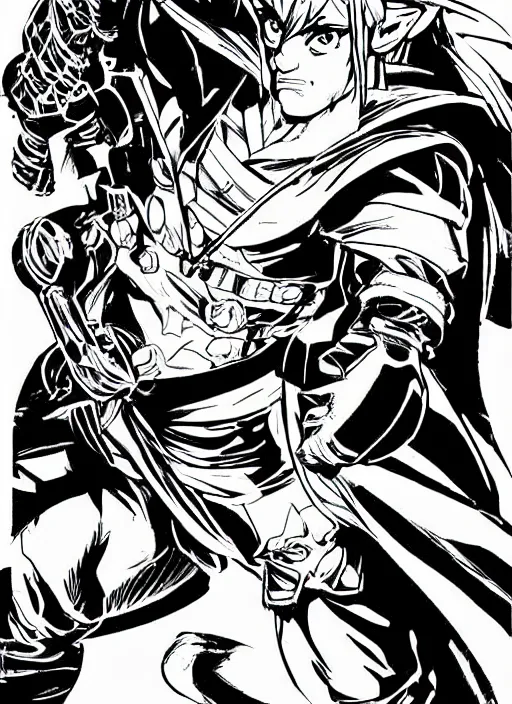 Image similar to link in the comic book style by ed mcguinness, masterpiece ink illustration,