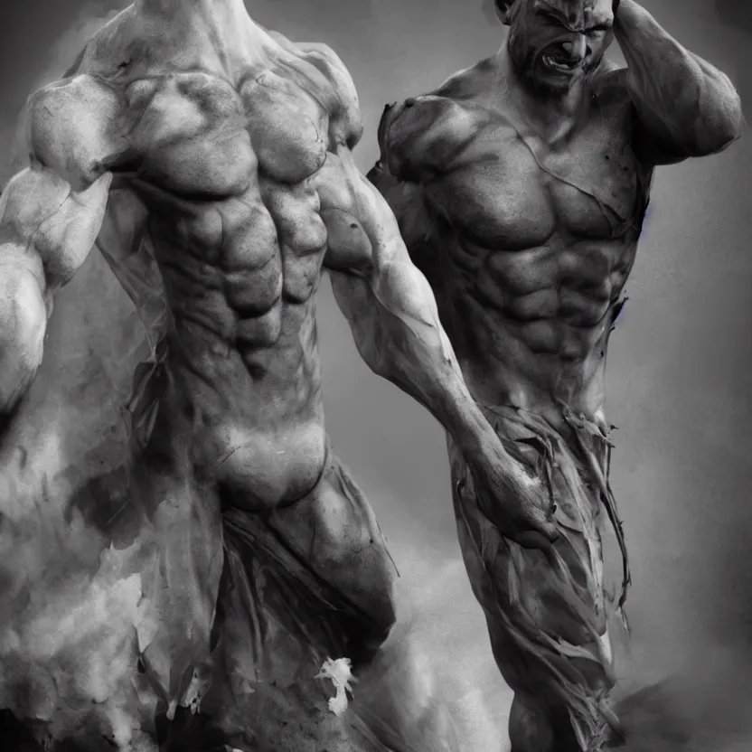 Image similar to a single muscular man wearing torn clothes, looking to the right, profile picture, hyperrealistic, concept art, octane render, unreal engine 5, trending on artstation, high quality, highly detailed, 8 k, dramatic lighting, cinematic, high coherence, anatomically correct, five fingers, digital art, seductive, black and white