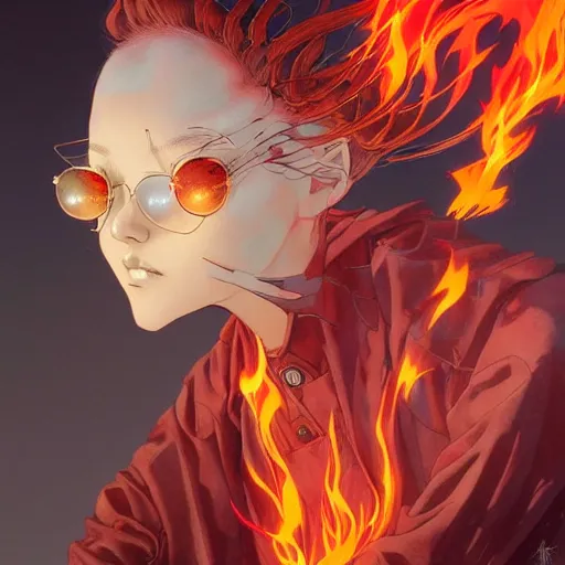 Image similar to prompt : flames and blades character portrait soft light painted by james jean and katsuhiro otomo and erik jones, inspired by evangeleon anime, smooth face feature, intricate oil painting, high detail illustration, sharp high detail, manga and anime 1 9 9 9