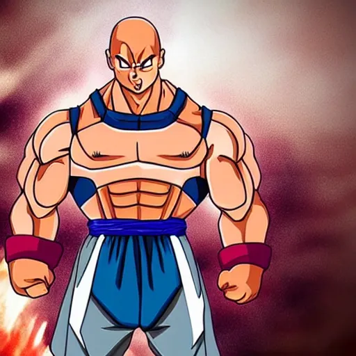 Image similar to dwayne johnson as character from dragon ball z cartoon