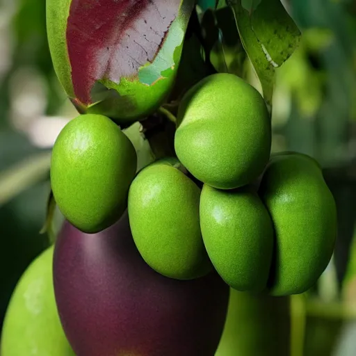 Image similar to green mango growing, 8 k, high definition, highly detailed, photo - realistic