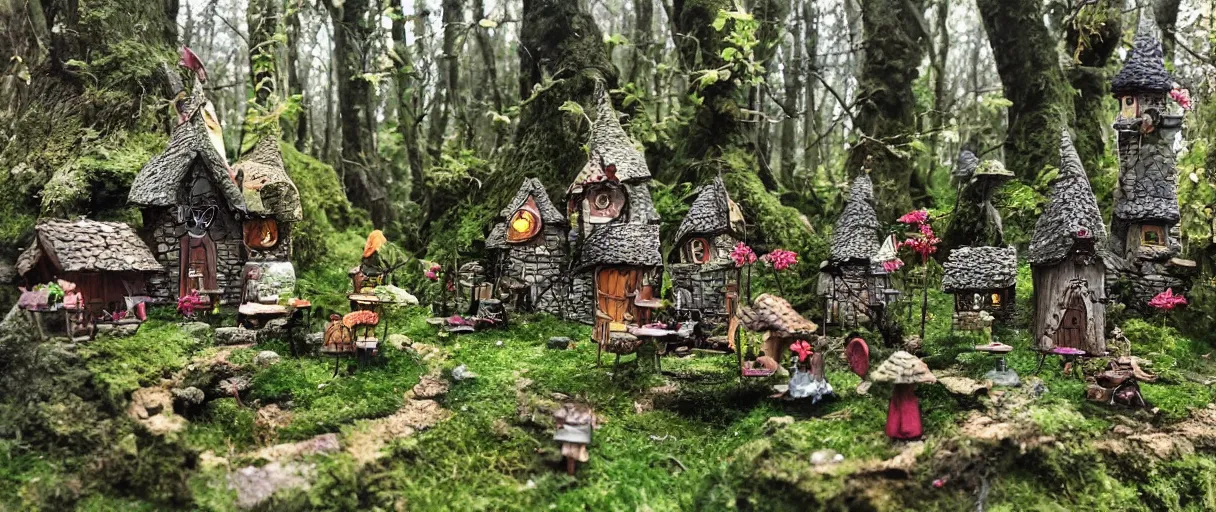 Image similar to small fairy village in the woods