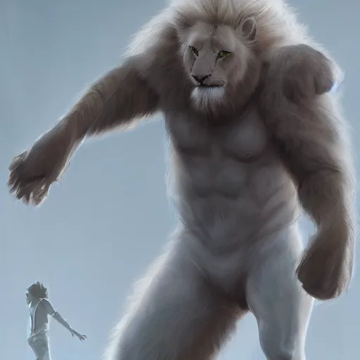 Image similar to a beautiful award winning commission of a male anthro albino lion dressed in a football outfit,digital art,art by greg rutkowski,character design by charles bowater,ross tran,photorealistic,highly detailed,detailed face,4k,dramatic,deviantart,artstation