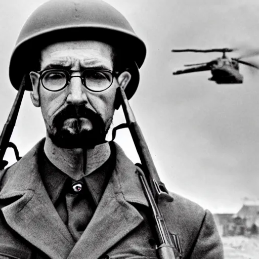 Image similar to Gordon Freeman as an American soldier on D Day, epic, WWII, 1940s photo, cinematic, highly detailed, gritty, combat, sharp focus, closeup, intense