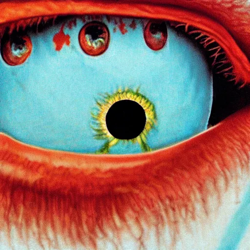 Image similar to closeup of eye with the earth inside pupil, wes anderson art