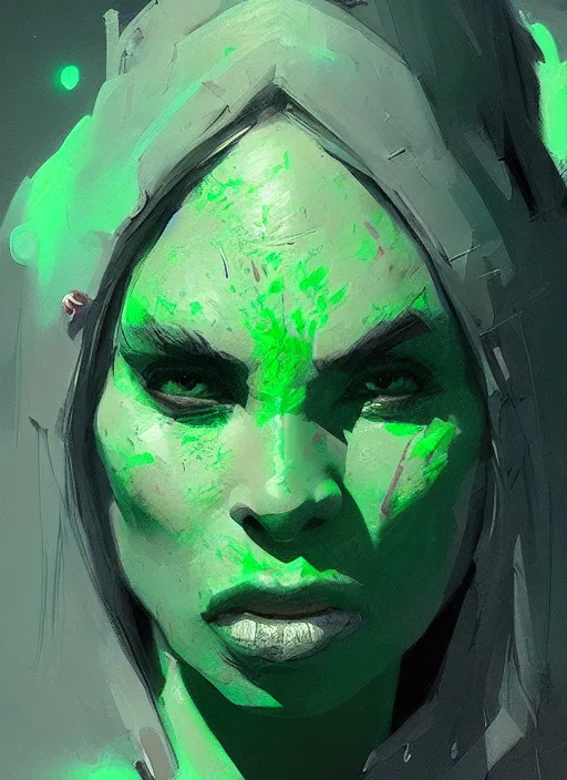 Image similar to green orc female, light green tone beautiful face by ismail inceoglu