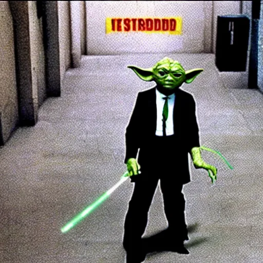 Image similar to yoda wearing a suit as the main protagonist in the film reservoir dogs