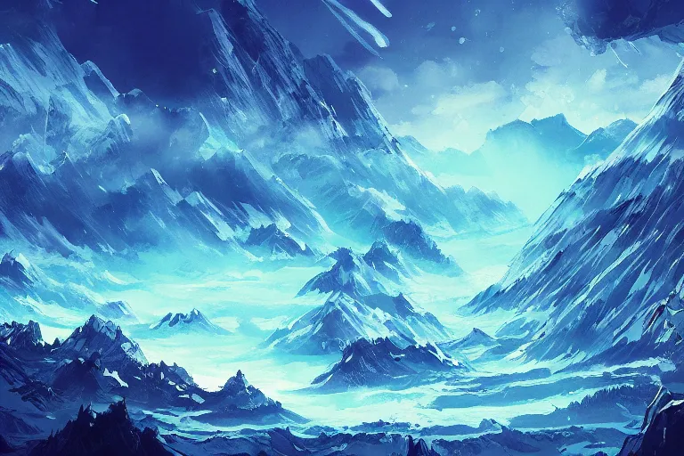 Prompt: blue themed crystal blue landscape, miyazaki style, cinematic, indie, highly detailed, featured on artstation, highly detailed, abstract