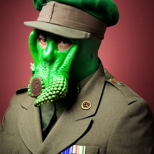 Image similar to professional photo of cthulhu - man in military beret