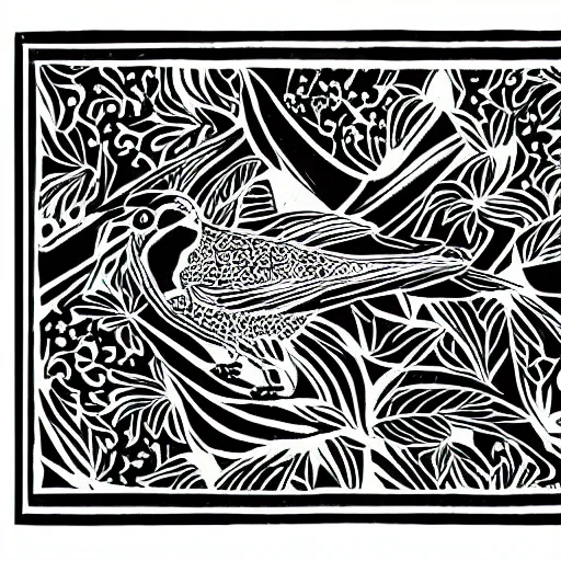 Prompt: magpie bold stylized block print, 4k, black ink on white paper