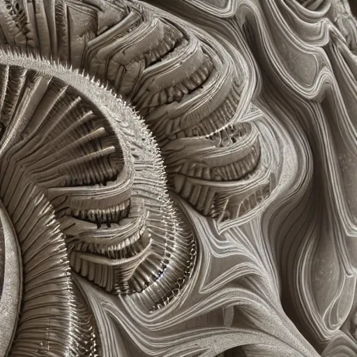 Image similar to close - up of intricate marble fractal mandelbulb rendered in octane