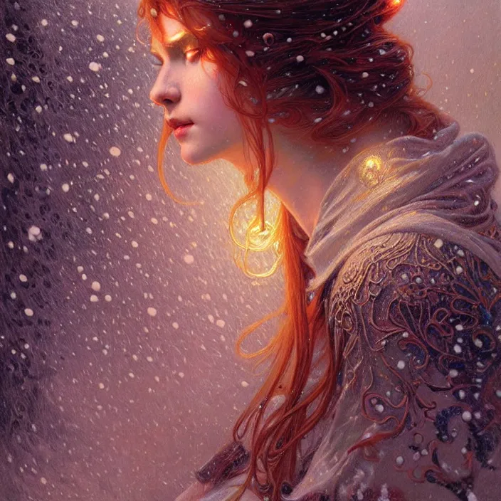 Prompt: psychedelic snowfall, diffuse lighting, fantasy, intricate, elegant, highly detailed, lifelike, photorealistic, digital painting, artstation, illustration, concept art, smooth, sharp focus, art by John Collier and Albert Aublet and Krenz Cushart and Artem Demura and Alphonse Mucha