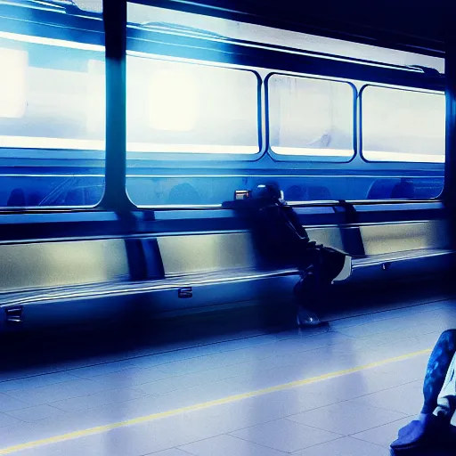 Prompt: a beautiful photo of an astronaut waiting in a train station, 1970', soft light, morning light, photorealistic, realistic, octane, 8k, cinematic shot