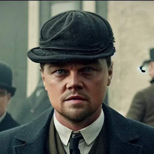 Image similar to Leonardo DiCaprio in Peaky Blinders very detail 4K quality super realistic