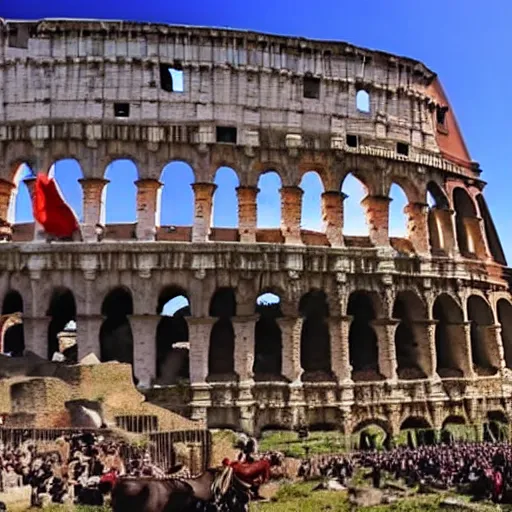 Image similar to gopro footage of the fall of rome, 4 k, realistic