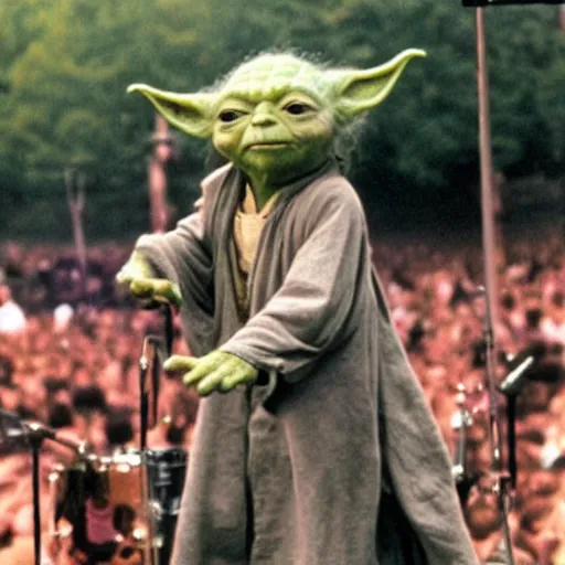 Image similar to yoda performing at woodstock