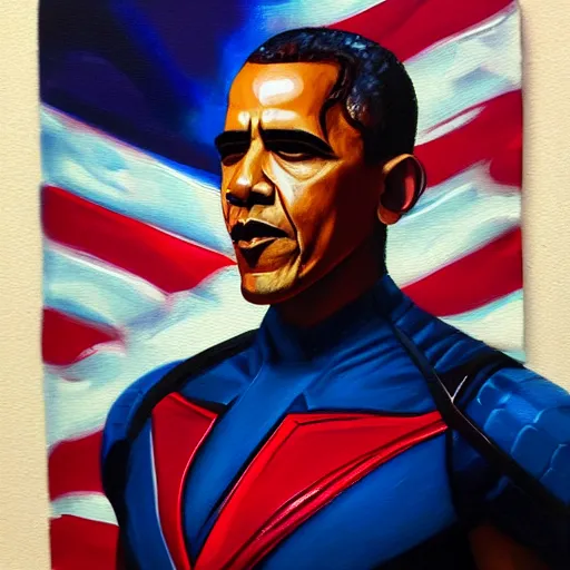 Prompt: obama as captain america, oil painting