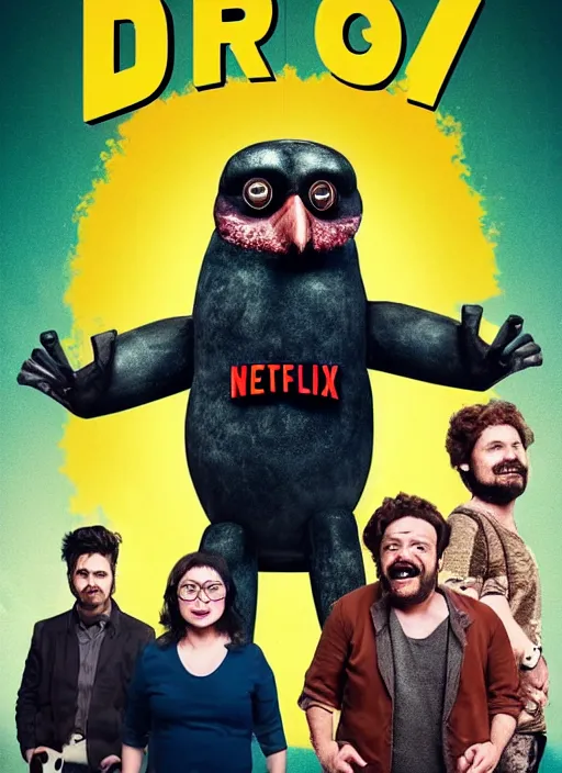 Image similar to poster for a netflix drongo show called drongo, tv show drongo poster