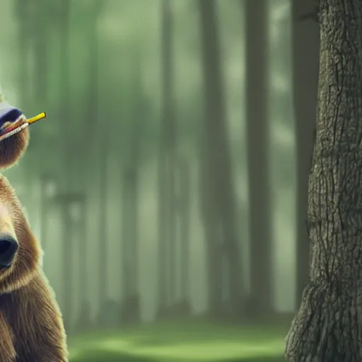 Prompt: a happy bear smoking a joint, realistic, 4 k