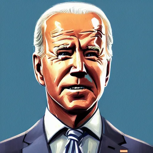 Image similar to portrait of joe biden, concept art by jama jurabaev, brush hard, artstation, high quality, brush stroke, very coherent symmetrical artwork