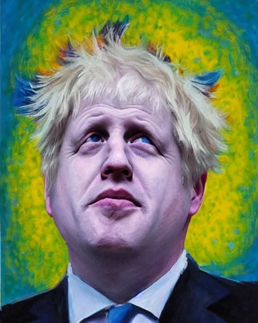 Image similar to impressionist painting of a horror portrait of boris johnson