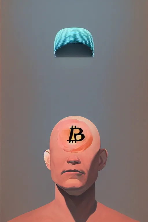 Image similar to Satoshi Nakamoto wearing Oculus and bitcoin over his head Edward Hopper and James Gilleard, Zdzislaw Beksisnski, higly detailed