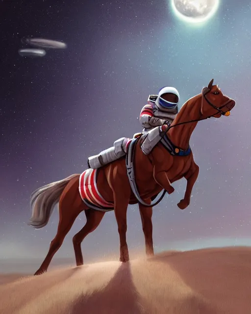 Prompt: sitting astronaut under the horse, artstation