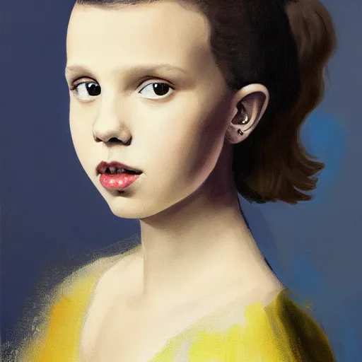 Image similar to Painting of Millie Bobby Brown by Johannes Vermeer