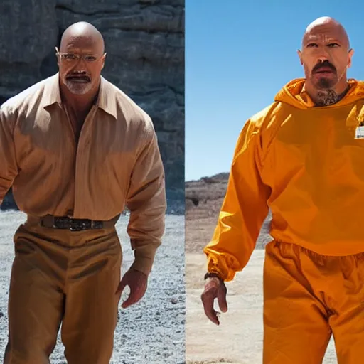 Prompt: Walter white working with Dwayne the rock johnson