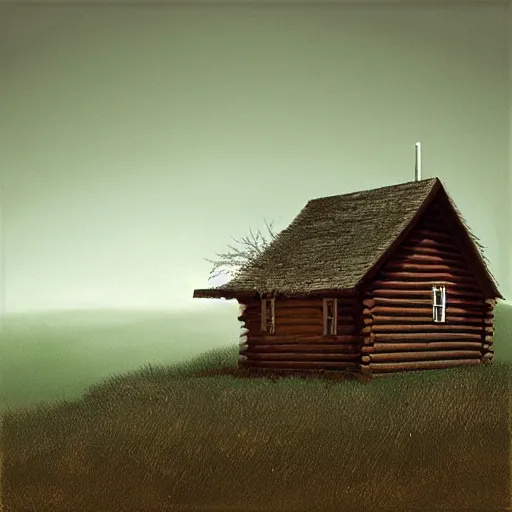 Prompt: a cabin on a hilltop, by alex andreev, landscape, high contrast, digital