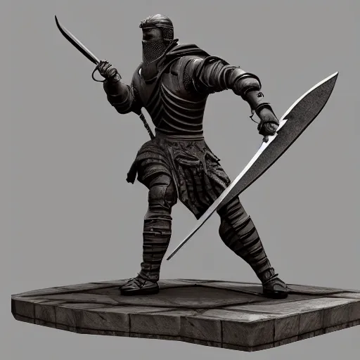 Image similar to a statue of a knight holding a sword, an ambient occlusion render by senior character artist, zbrush central contest winner, fantasy art, sketchfab, artstation hd, zbrush