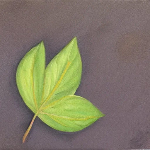 Image similar to detailed painting of a single small seedling on loose fresh earth, reveal its first leaf. muted colors and natural tones.