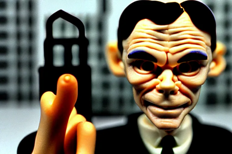 Prompt: alan turing being possessed by agent smith, stop motion vinyl action figure, plastic, toy, butcher billy style