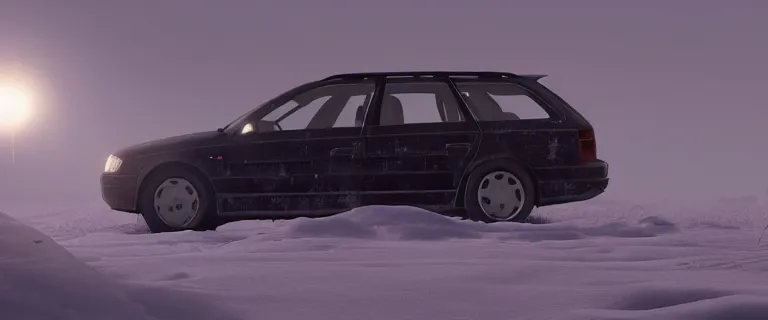 Image similar to Audi A4 B6 Avant (2002), a gritty neo-noir, dramatic lighting, cinematic, eerie person silhouette, death, homicide, homicide in the snow, gunshots, establishing shot, extremely high detail, photorealistic, cinematic lighting, artstation, by simon stalenhag, Max Payne (PC) (2001) winter new york at night, Max Payne 2 graphic novel style, flashing lights, Poets of the Fall - Late Goodbye