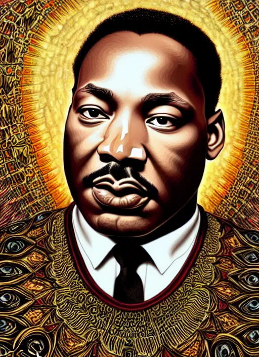 Prompt: : Martin Luther king fantasy, fantasy magic,  , intricate, sharp focus, illustration, highly detailed, digital painting, concept art, jahbu art and Paul lewin and kehinde wiley, masterpiece