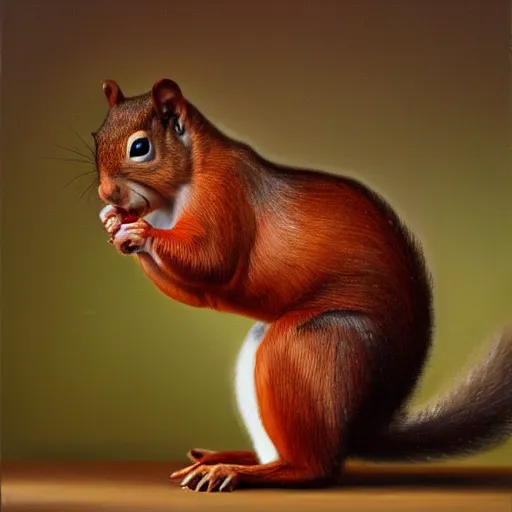 Prompt: oil painting of a muscular squirrel, 8 k, high quality