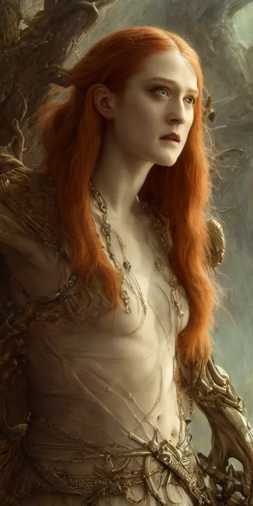 Image similar to evan rachel wood, beautiful fantasy maiden, dungeons and dragons, masterpiece by edgar maxence and ross tran and michael whelan, gustav dore, 8 k, octane render
