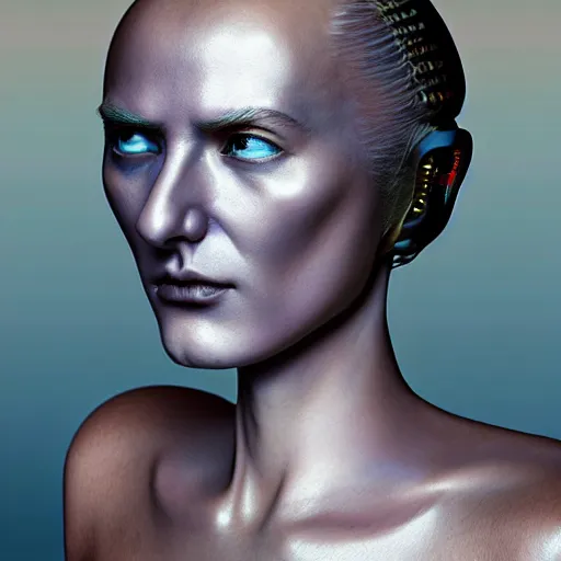 Image similar to hyperrealism aesthetic photography in araki nobuyoshi style quntum computer simulation visualisation of parallel universe dramatic scene with detailed dragon woman with detailed face and perfect eyes and wearing retrofuturistic sci - fi neural interface designed by josan gonzalez. hyperrealism photo on pentax 6 7, by giorgio de chirico volumetric natural light rendered in blender