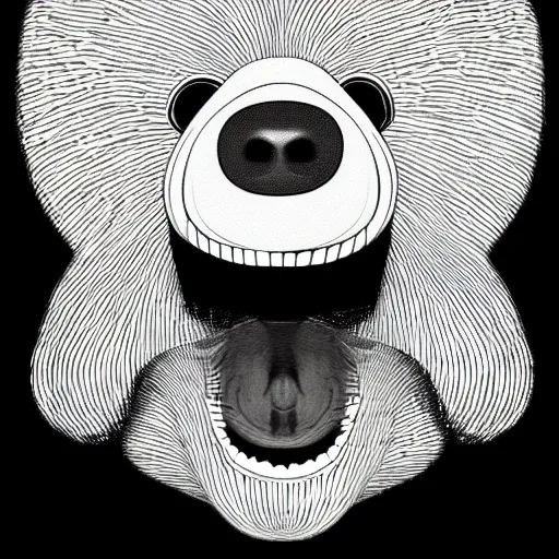 Image similar to a black and white image of a bear's head, an album cover by Takashi Murakami, featured on dribble, dada, logo, 1990s, da vinci