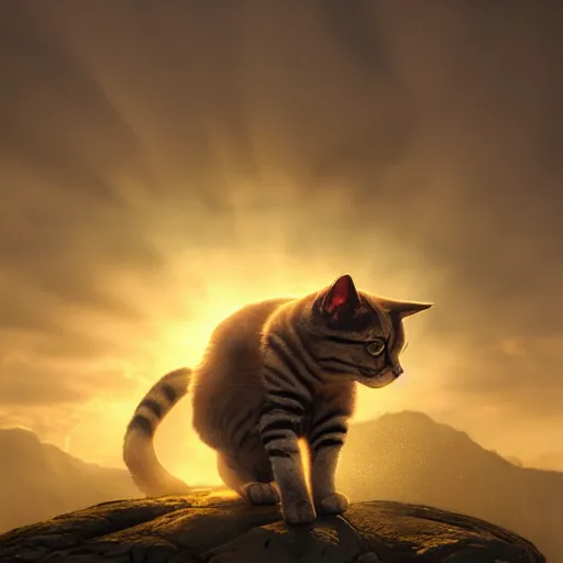 Prompt: cat genkidama charging, golden hour, fantasy, sharp focus, digital art, hyper realistic, 4 k, unreal engine, highly detailed, hd, dramatic lighting by brom, trending on artstation