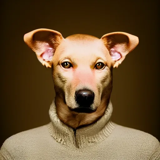 Image similar to portrait of thom yorke as a yorkshire dog, kodak portra, studio lighting, high detail fur,