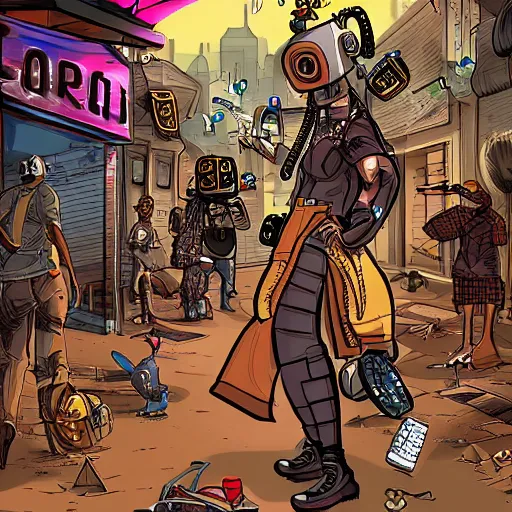 Image similar to Party in the ghetto, cybersteampunk, cartooncore